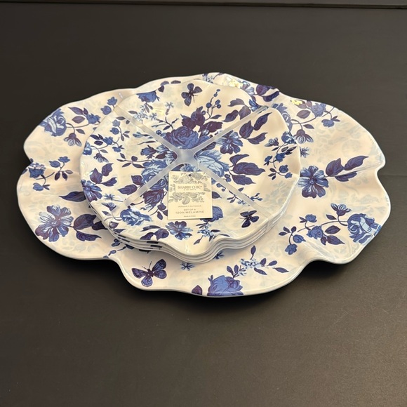 Shabby Chic Other - 5pc SHABBY CHIC Blue and White Floral Serving Tray/Salad Plates -Scalloped Edges